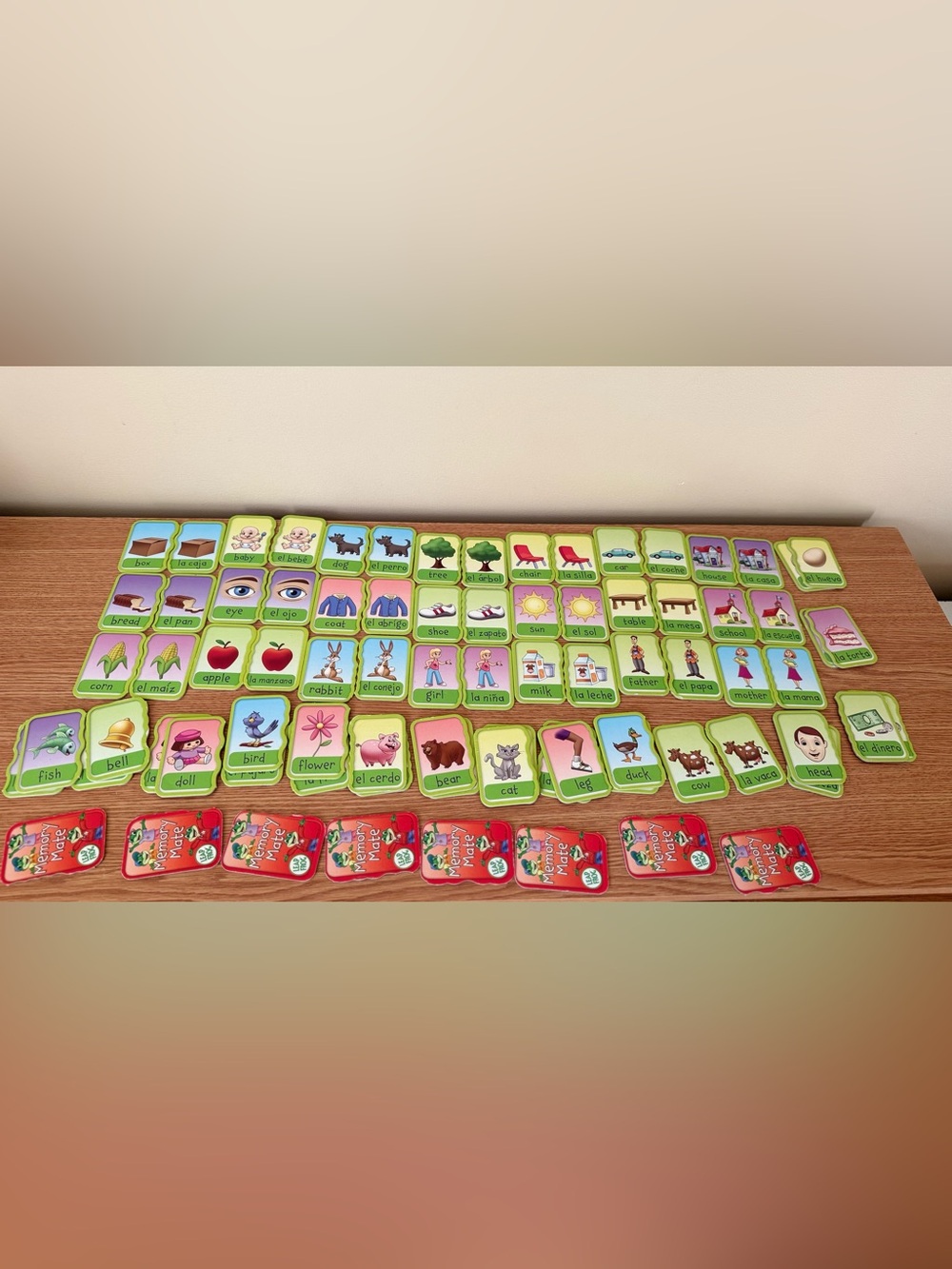 Memory Match Educational Flash Cards - Spanish and English versions